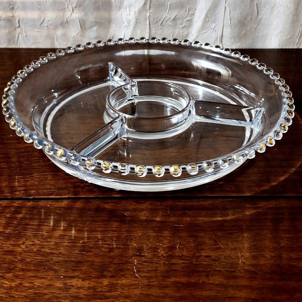 Imperial Glass Candlewick Divided Dish 4 Part Relish 10.25" vintage serving flaw